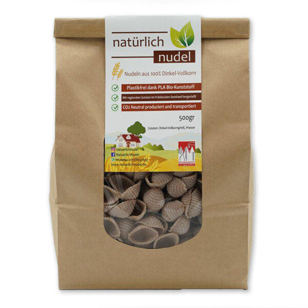 Dinkel-Vollkorn Nudeln, vegan - Muscheln